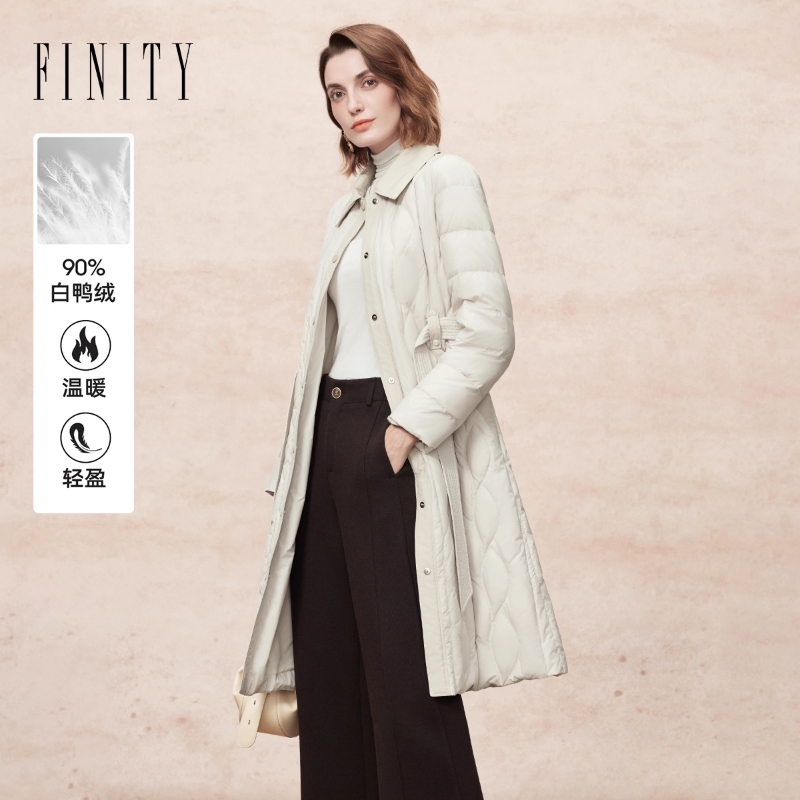 FINITY菲妮迪90白鸭绒羽绒服2025年冬季新款简约长款保暖外套女士