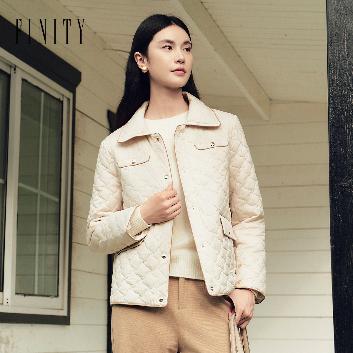 FINITY菲妮迪棉服棉袄2025年冬季新款简约短款通勤翻领保暖外套女
