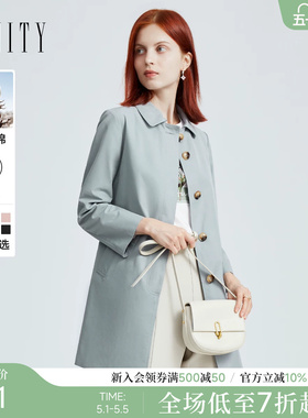菲妮迪小个子风衣2026春季新款时尚宽松休闲中长款流行爆款外套女