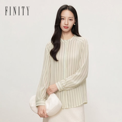 FINITY菲妮迪衬衫2026秋新款条纹立领休闲通勤透气廓形衬衣上衣女