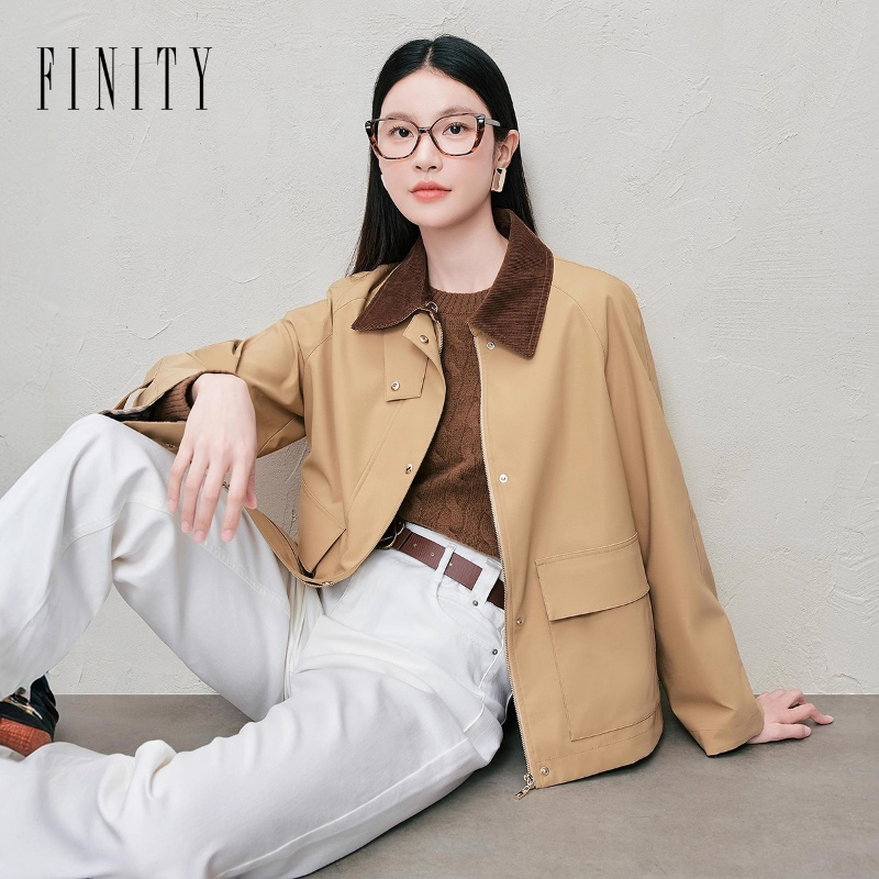 FINITY菲妮迪撞色立领卡其短外套