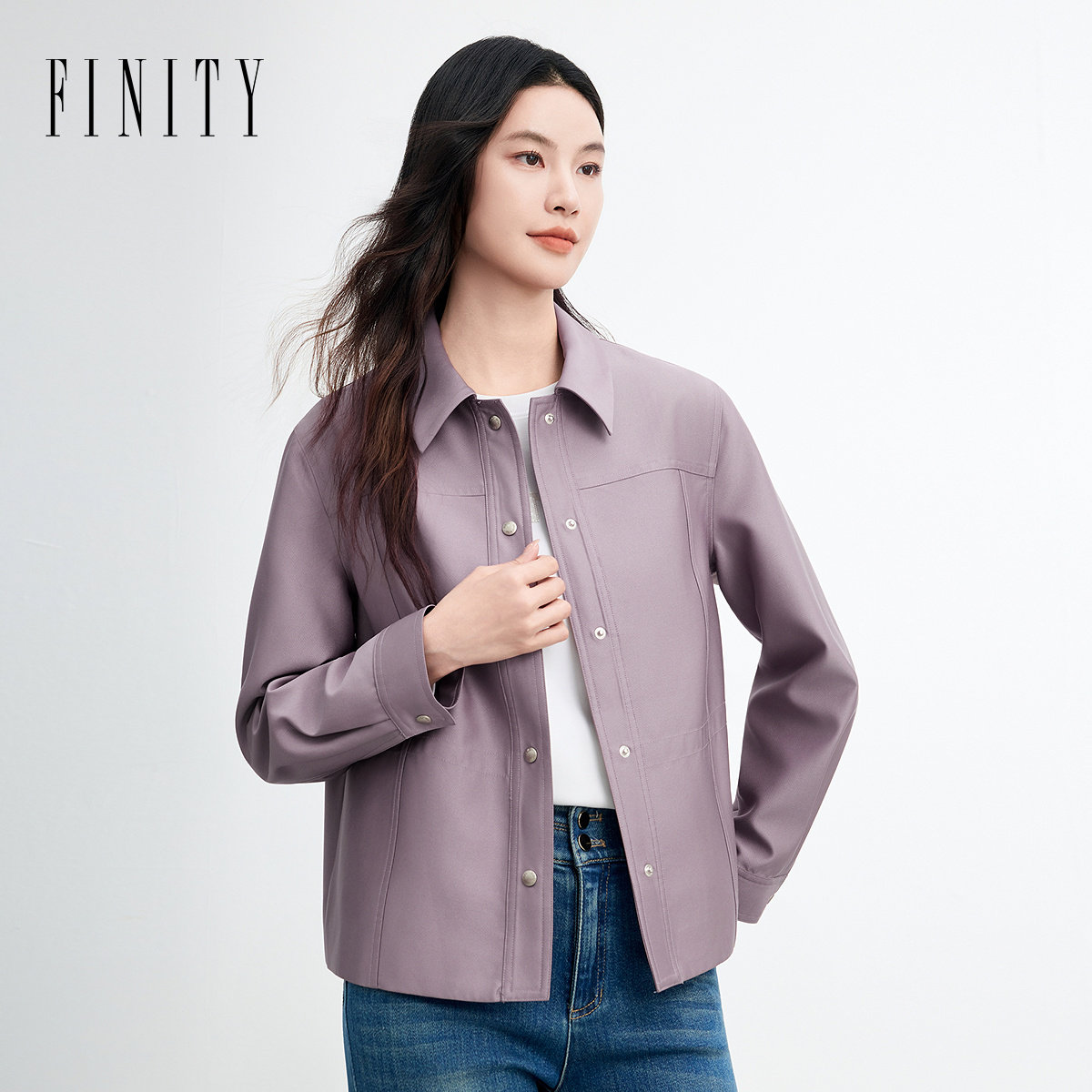 FINITY菲妮迪风衣2026春新款紫色简约翻领休闲通勤防风质感