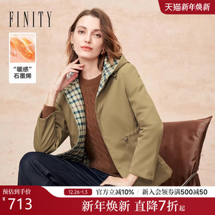 FINITY菲妮迪短外套25冬季 简约卡其色格纹通勤保暖棉服棉袄女 新款