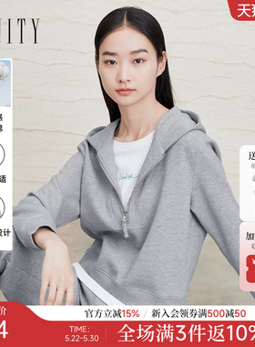 FINITY菲妮迪连帽卫衣2026春新款假两件外套灰色休闲减龄上衣女装