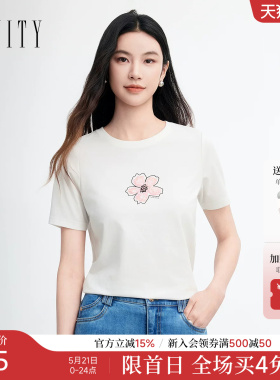 FINITY菲妮迪T恤2026年夏季新款简约印花圆领白色通勤短袖上衣女
