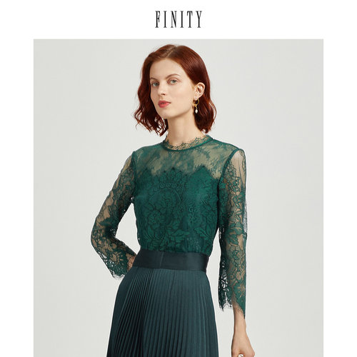FINITY冬季蕾丝雪纺衫女长袖气质时尚简约套头上衣女单件