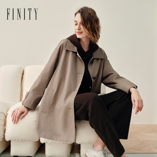 FINITY菲妮迪风衣卡其色连帽外套