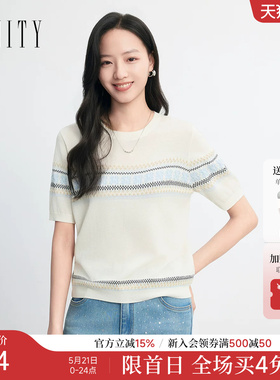 【天然真丝】FINITY菲妮迪针织衫2026年夏季新款白色短袖上衣女装