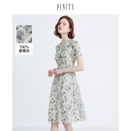 FINITY桑蚕丝印花复古气质裙子