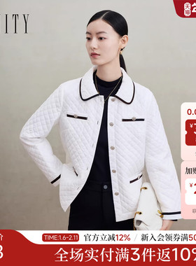 FINITY菲妮迪小香风棉衣棉服2025冬季新款白色气质百搭通勤外套女
