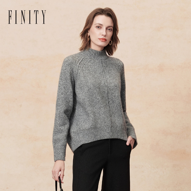 FINITY菲妮迪针织衫2025年冬季新款圆领套头通勤灰色羊毛衫上衣女