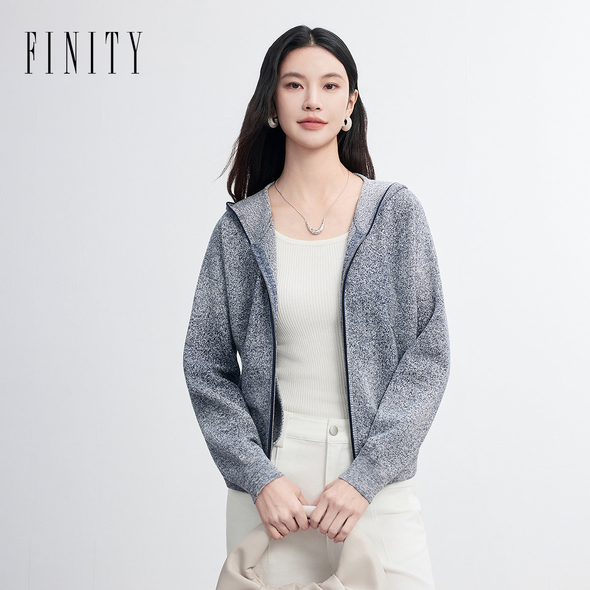 FINITY菲妮迪针织衫2026春新款简约连帽灰色气质短款上衣女,女装/女士精品,毛针织衫,淘宝优惠券,粉丝福利购,淘宝优惠卷
