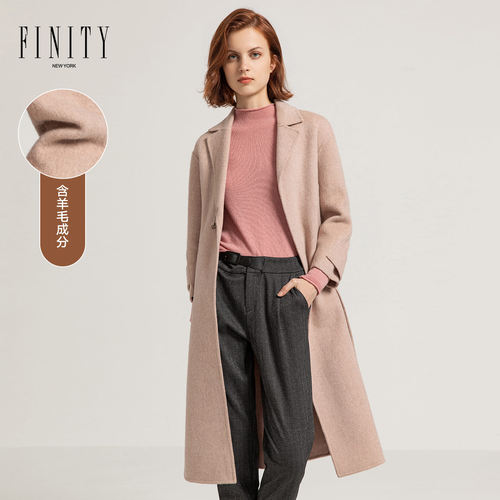FINITY女装冬装简约复古小香风毛呢大衣女外套女中长款上衣