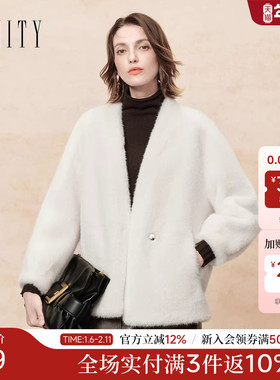 FINITY菲妮迪毛毛外套2025年冬季新款绒感宽松短款保暖大衣女士