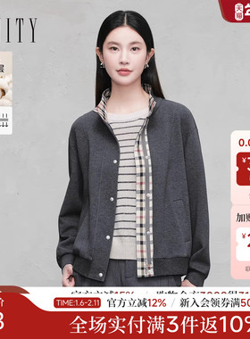 FINITY菲妮迪短外套2025年秋季新款简约翻领格纹气质通勤外套女