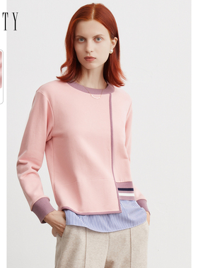 FINITY卫衣2023春季纯棉拼接设计感休闲圆领套头针织上衣女