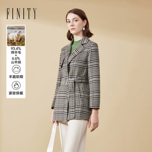 FINITY菲妮迪毛呢外套2024冬双面呢复古大衣女