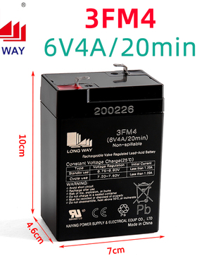 LONGWAY龙威6V4AH/20min免维护阀控密封式铅酸蓄电池3FM4童车电瓶