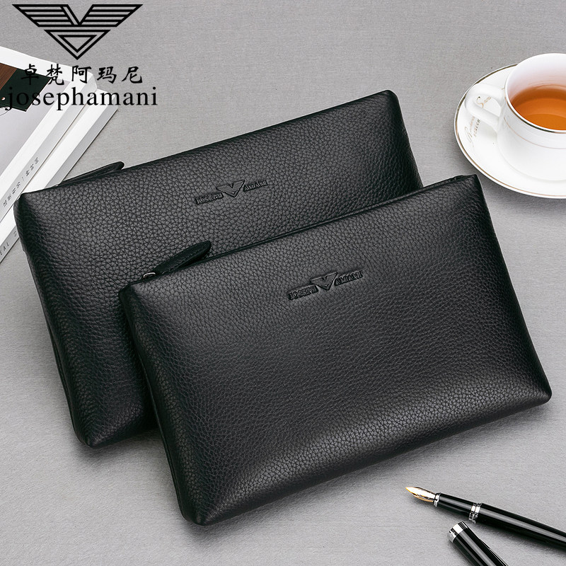 正品卓梵 阿玛尼男士手包男包 软皮手拿包手抓包真皮牛皮大容量包