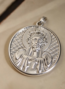 足银999复古纯手工圆形五爷银饼吊坠男女名族风项链