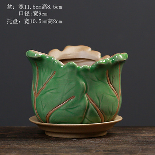 多肉粗陶花盆复古透气创意素烧发财树文竹盆栽绿植陶瓷盆器带托盘