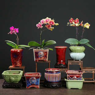 钧窑陶瓷花盆兰花专用四方古典家用绿植多肉盆创意高档室内中式盆