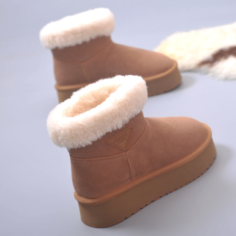 厚底雪地靴女真皮羊毛2025冬季