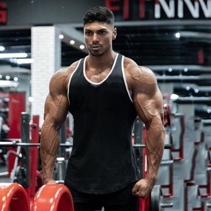 肌肉男健美健身运动背心男夏季纯棉弹力修身时尚坎肩无袖t恤