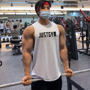 健美跑步训练服无袖 JUSTGYM.潮牌宽松健身背心男吸汗运动汗衫 T恤