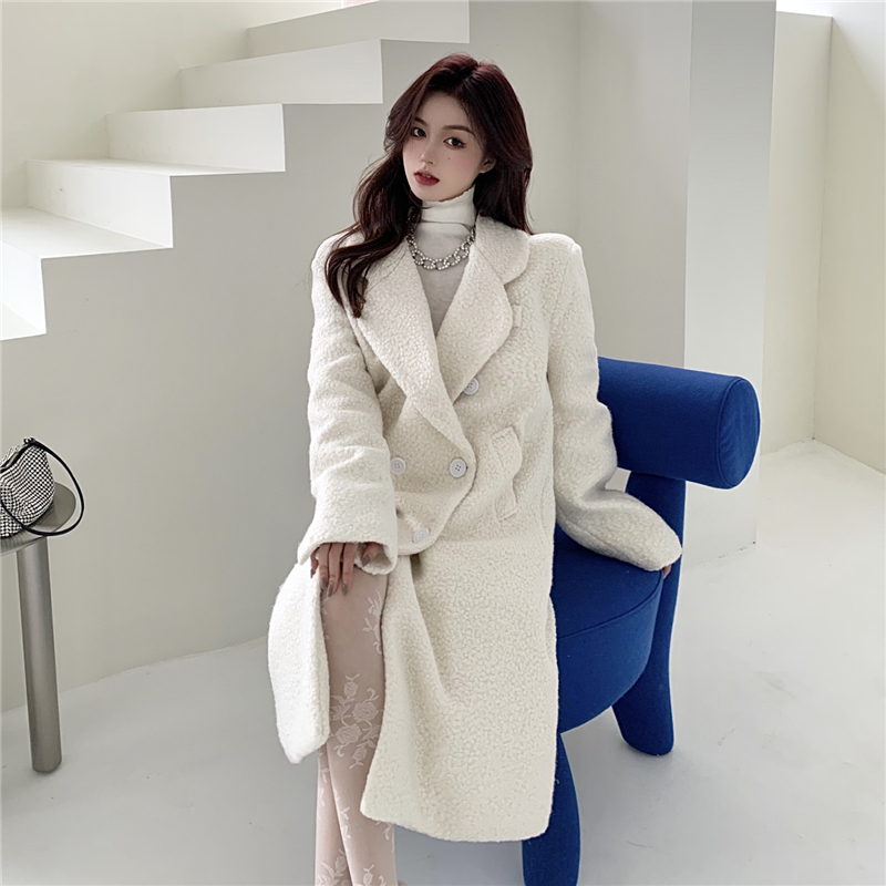 Real price thickened loop wool jacket with cotton wool overcoat warm loose overcoat + flower stockings