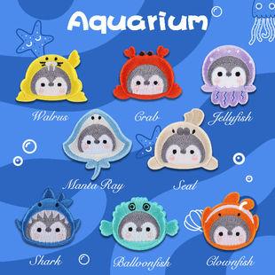 企鹅家族羽绒服补丁贴自粘免缝儿童衣服装饰贴手账贴刺绣布贴卡通