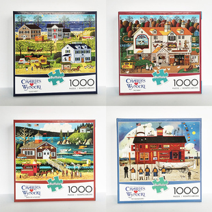 Buffalo进口拼图1000片大型成年减压益智带框玩具实木框生日礼物