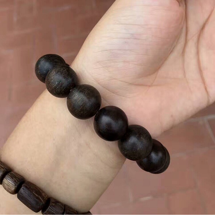 【软丝收藏级】文莱沉水老料沉香佛珠手串14mm15颗粒 专业黑油