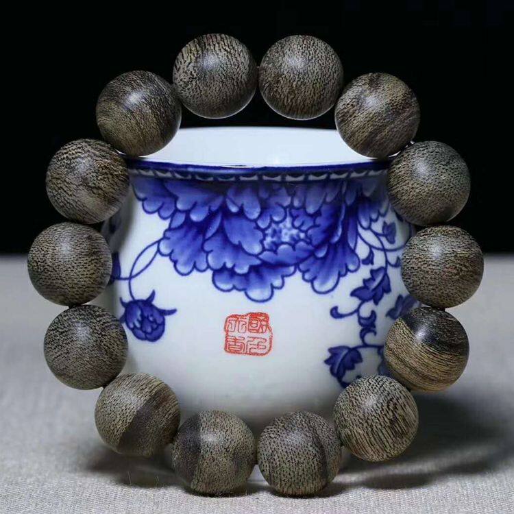 稀有珍藏 文莱黑油软丝奇楠种沉香手串佛珠手链16mm 开还愿光求佛