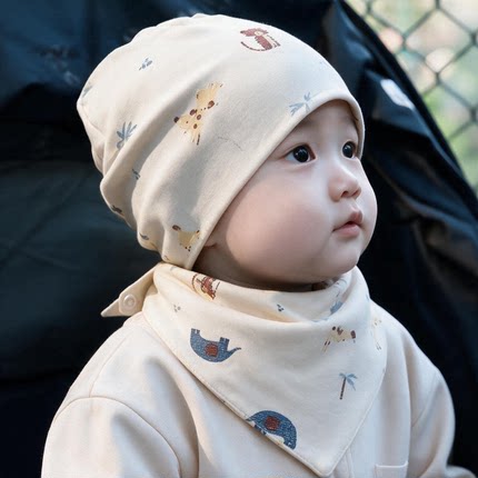 婴儿帽子三角巾围巾套装春秋纯棉男宝围脖宝宝女宝脖套薄款可爱