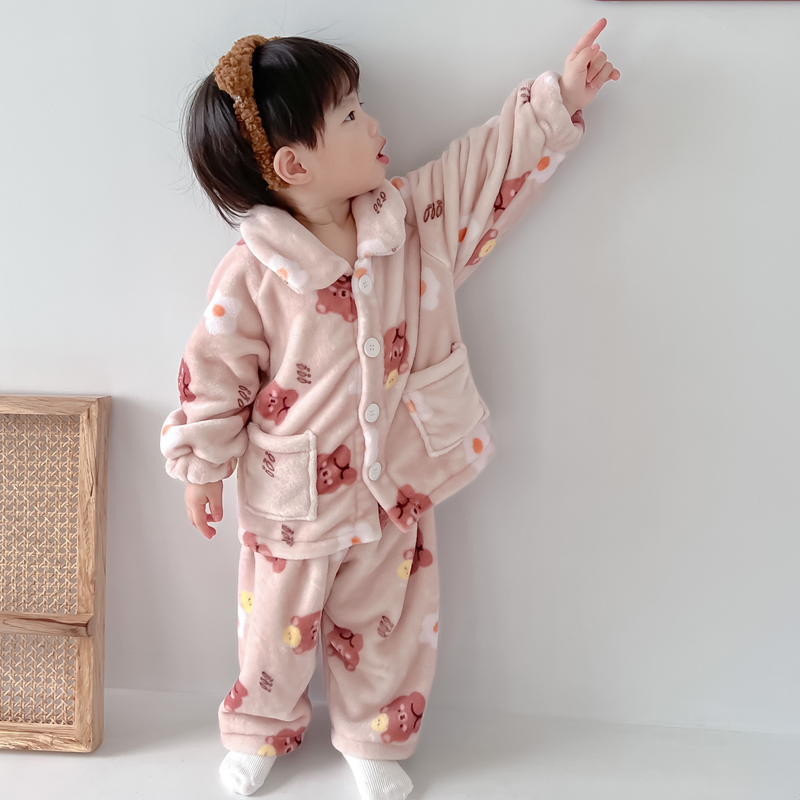儿童法兰绒睡衣宝宝家居服