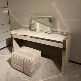 意式轻奢梳妆台梳妆凳 真皮化妆台后现代简约大理石公主化妆桌