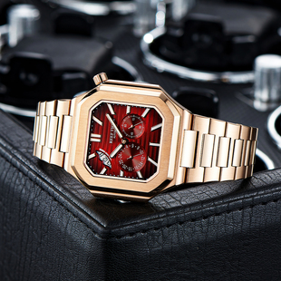 瑞夫泰格手表方形男士全自动机械表鹦鹉螺夜光男表精钢带腕表