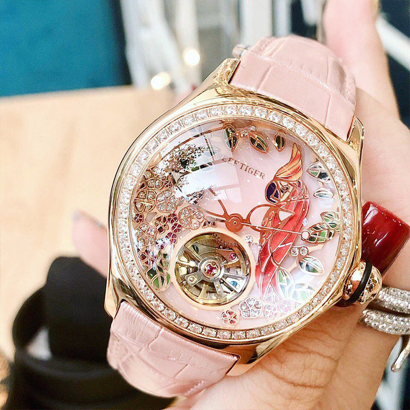 瑞夫泰格正品女表十大品牌气质女士手表时尚潮流镶钻真皮机械表女