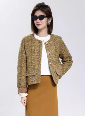 K319欧洲站2025秋冬新款女装60920小香风圆领粗花气质短款外套