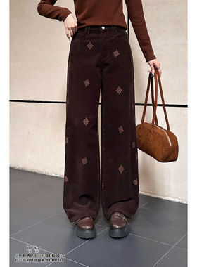 DI-SUI欧韩站2025秋冬新款女装07513复古风灯芯绒刺绣款阔腿裤