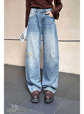 DI-SUI欧韩2025秋冬新款女装03518烫钻牛仔抓毛时尚弯刀裤
