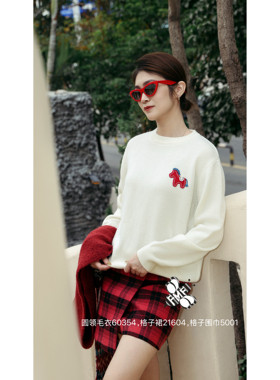 现货K319欧洲站2025秋冬新款女装60354圆领舒适小马刺绣毛衣