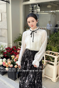 早春18013可可气质蕾丝优雅绑带甜美丝棉衬衫 特价 R牌正品