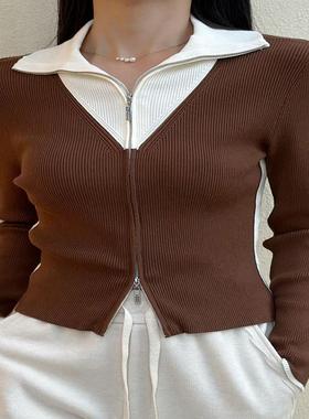 特价R正品拼色21084长袖毛针织衫秋冬海军领正肩修身显瘦时尚春季