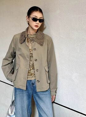 .特价DI-SUI正品2025秋冬新款女装35121钩花领口休闲风百搭款外套