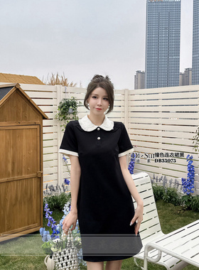 现货秒杀DI-SUI女装2024夏季欧洲站35075撞色连衣裙娃娃领