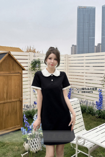 现货DI-SUI女装2024夏季欧洲站35075撞色连衣裙娃娃领