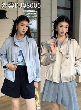 DI-SUI春夏女短款立领格子风衣