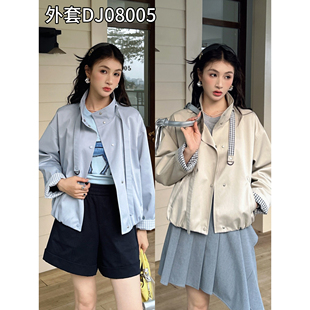 .特价DI-SUI2026春季新款女08005短款立领简约风拼接格子风衣
